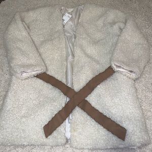 H & M off white teddy bear coat with belt